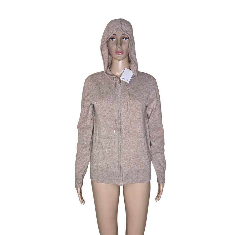 NWT Quince Womens Oatmeal Tan Mongolian Cashmere Full Zip Hoodie  Sweater Sz XS